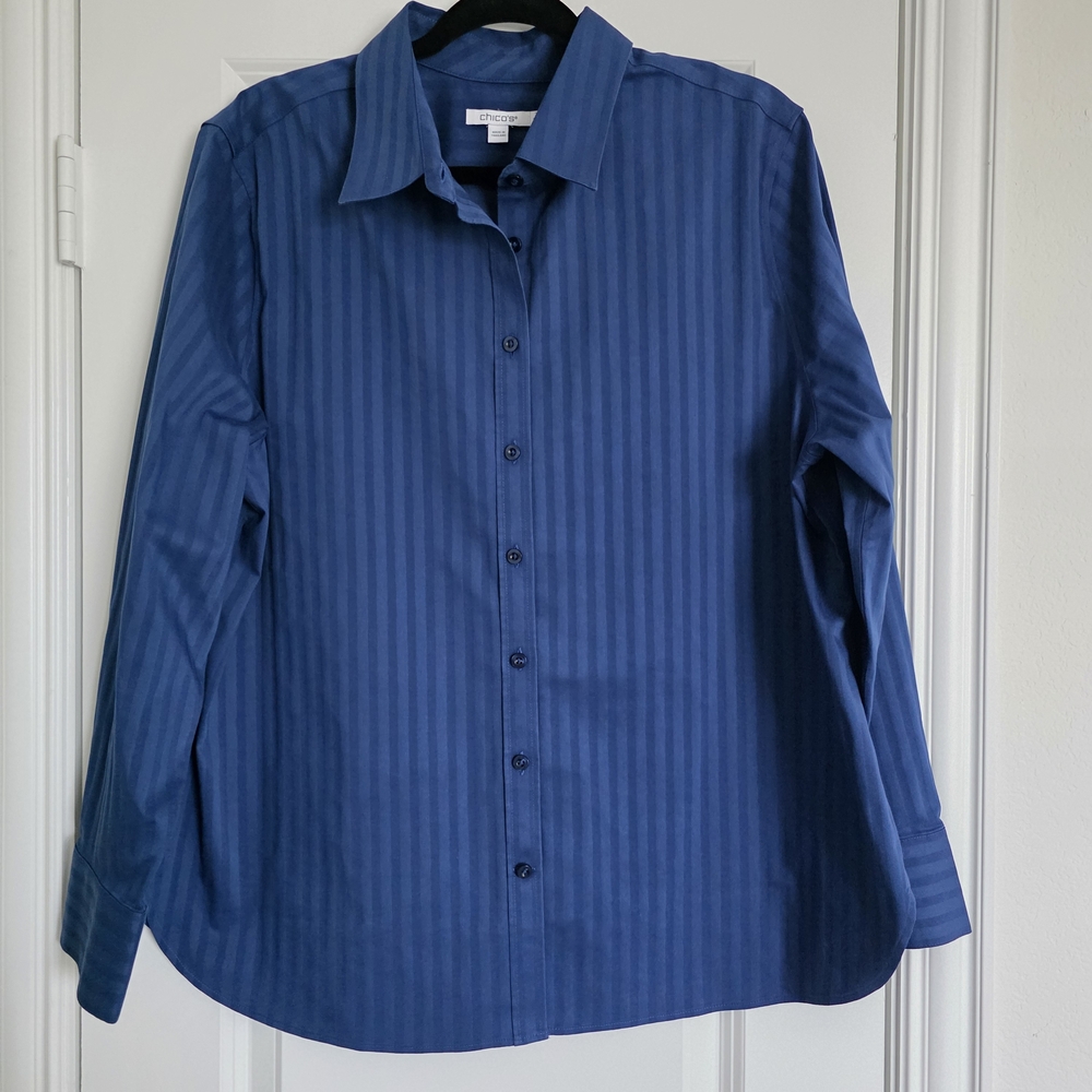 Chico's Navy Striped Button Down Shirt -  (Size 3 - 16/18)